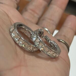 YSL Vintage crystal  Silver Hoop Clip On Earrings
